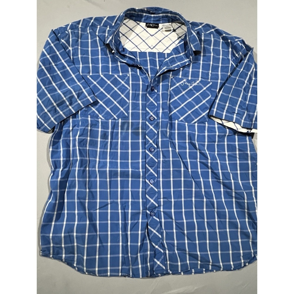 Sean John‎ Button Up Shirt Short Sleeve Blue White Plaid Checkered 2XL